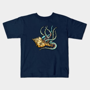 Tentacles in a Conch Seashell Illustration Kids T-Shirt